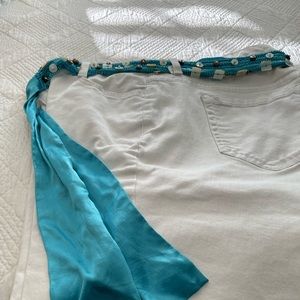 Turquoise Satin Wrap  belt with little decorative buttons.